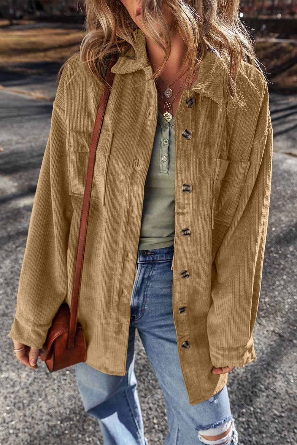 Giuliana Patched up Corduroy Shacket - Light French Beige / 2XL - 20/22