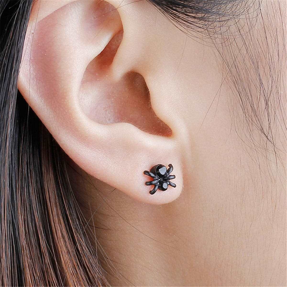 Cubic Zirconia & Black Spider Stud Earrings