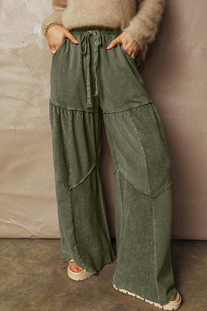 Threaded Pear Paisley Leg Patchwork Drawstring Pants
