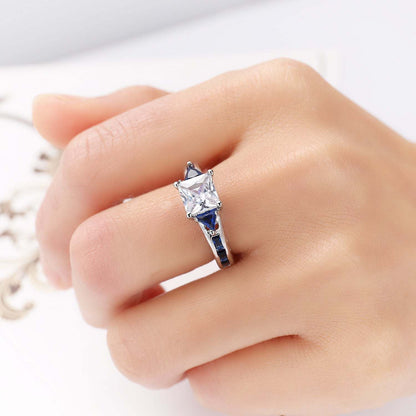 Navy Crystal & Silvertone Prong Illusion Ring-1