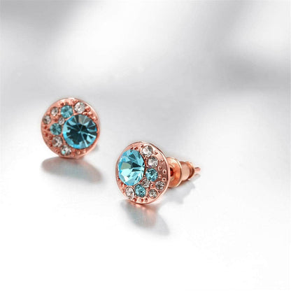 Blue Cubic Zirconia & Rose Goldtone Cluster Stud Earrings