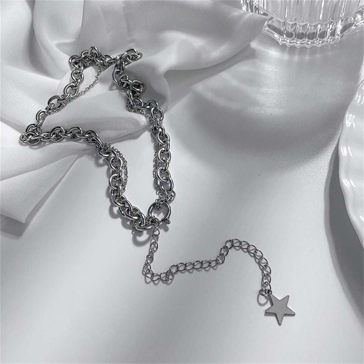 Silvertone Star Layered Lariat Necklace