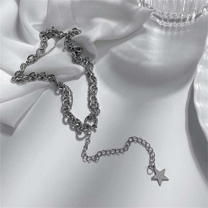 Silvertone Star Layered Lariat Necklace