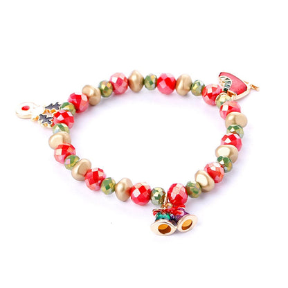 Red Acrylic & Goldtone Reindeer Skates Charm Stretch Bracelet