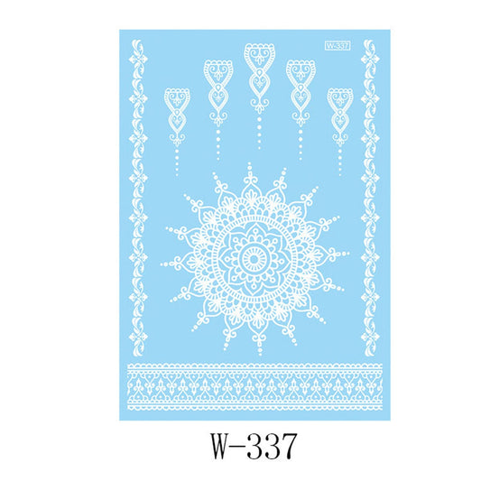 White Flower Lace Temporary Tattoo Sheet - 5 Pcs
