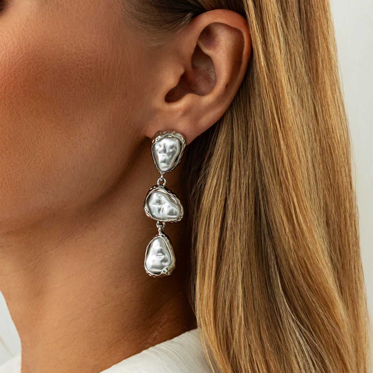 Baroque Pearl & Silvertone Tiered Dangle Earrings