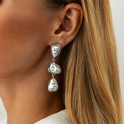 Baroque Pearl & Silvertone Tiered Dangle Earrings