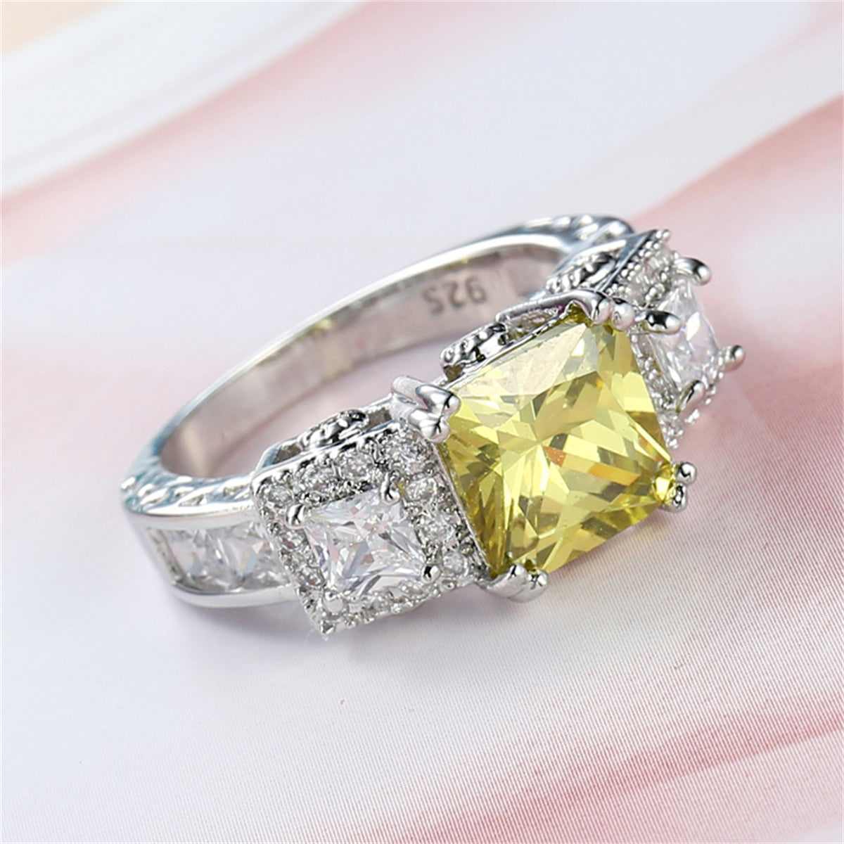 Yellow Crystal & Cubic Zirconia Illusion Princess-Cut Ring-1