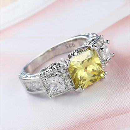 Yellow Crystal & Cubic Zirconia Illusion Princess-Cut Ring-1
