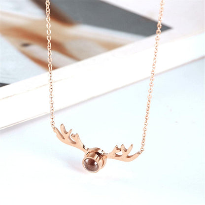 Crystal & Rose Goldtone Antlers Pendant Necklace