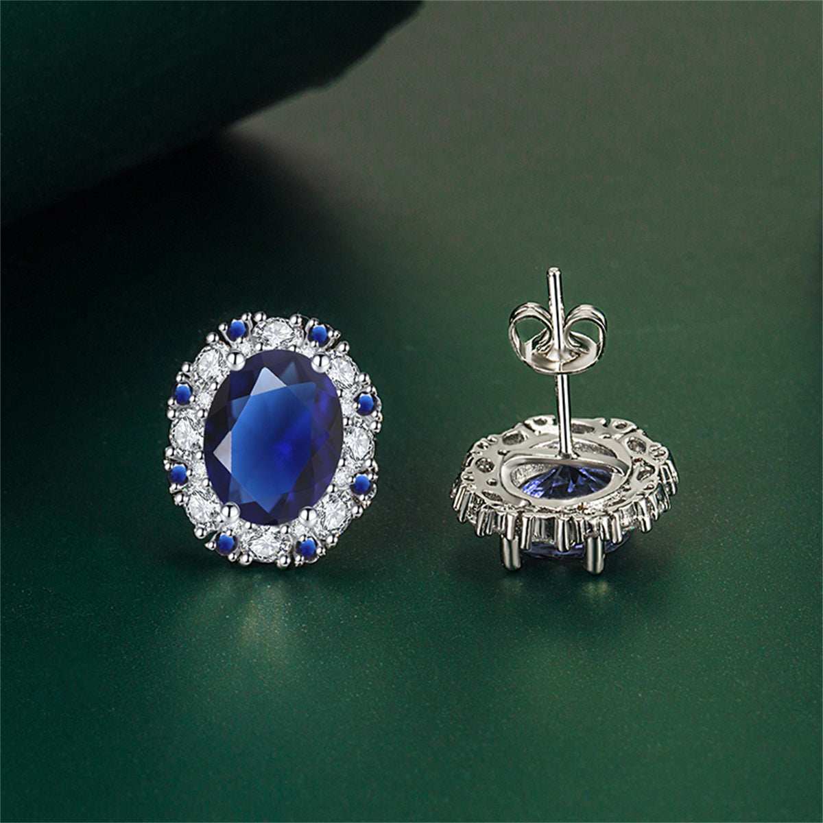Cubic Zirconia & Navy Crystal Oval Stud Earrings