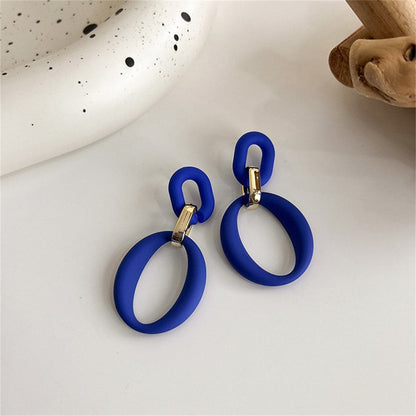 Navy Enamel & Goldtone Openwork Oval Drop Earrings