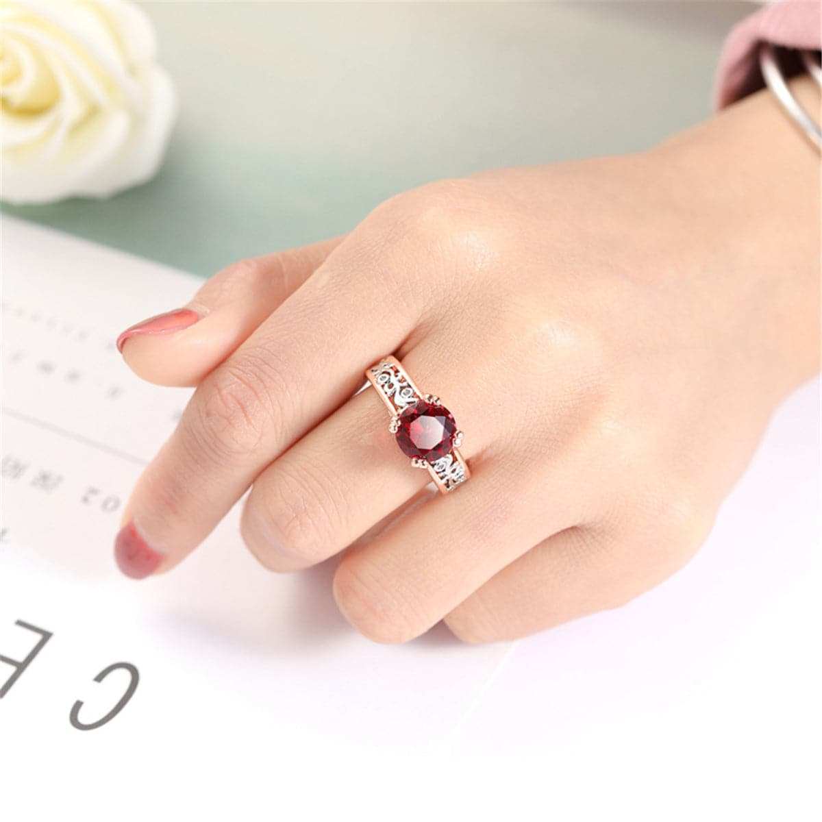 Crystal & Two-Tone Cocktail Ring-6