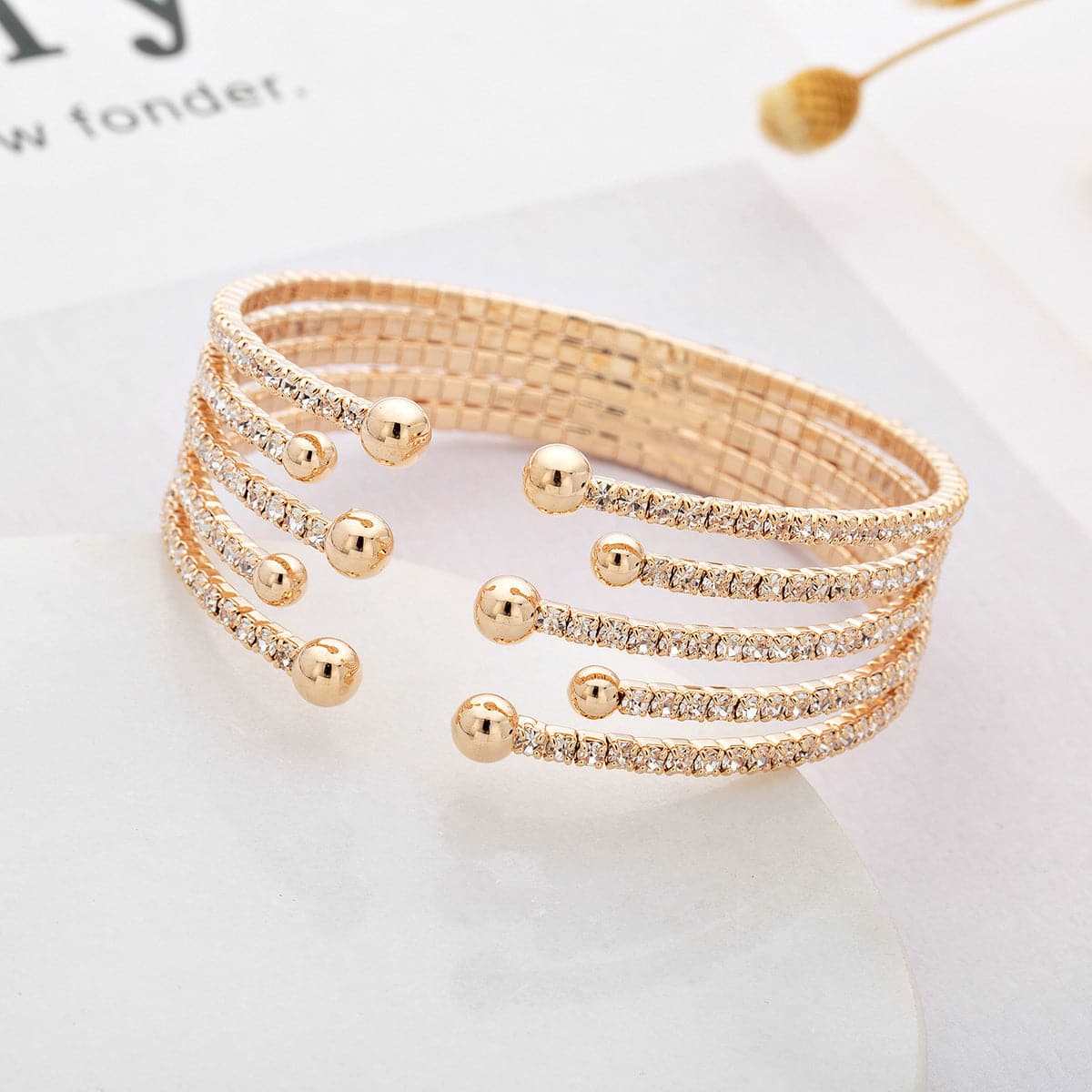 Cubic Zirconia & Goldtone Bead End Cuff