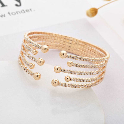 Cubic Zirconia & Goldtone Bead End Cuff