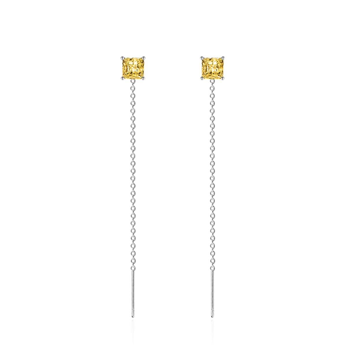 Yellow Crystal & Silvertone Cube Threader Earrings