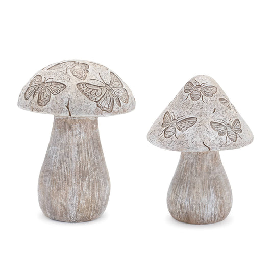Melrose International Bumble Bee and Butterfly Print Mushroom (Set of 2)