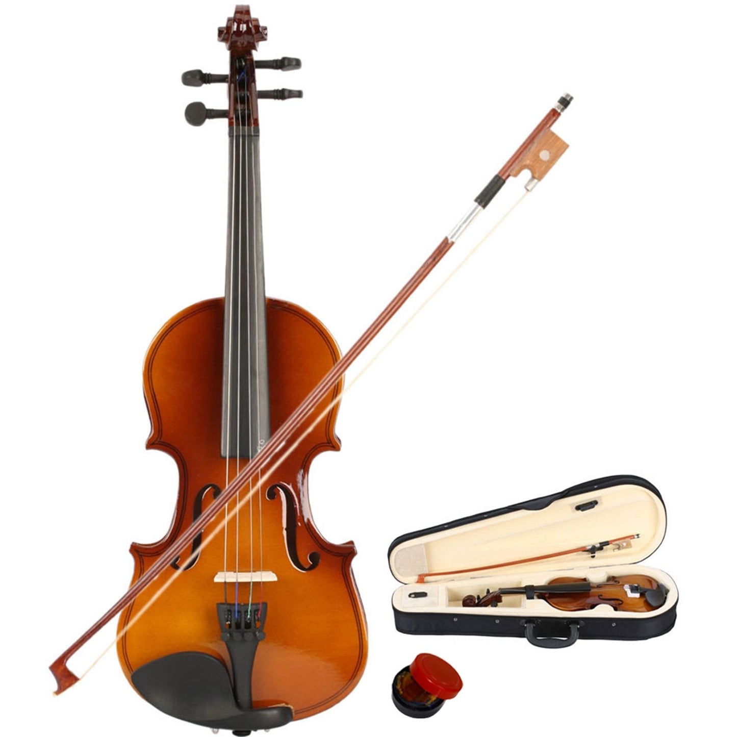 InQ Boutique New 1/8 Acoustic Violin Case Bow Rosin Natural - Red