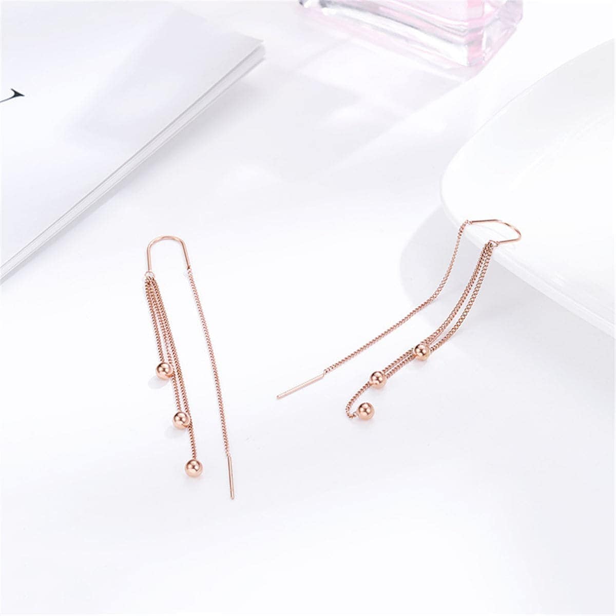 Rose Goldtone Beaded Tassel Drop Earrings