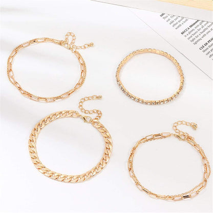 Cubic Zirconia & 18K Gold Plated Figaro Chain Anklet Set