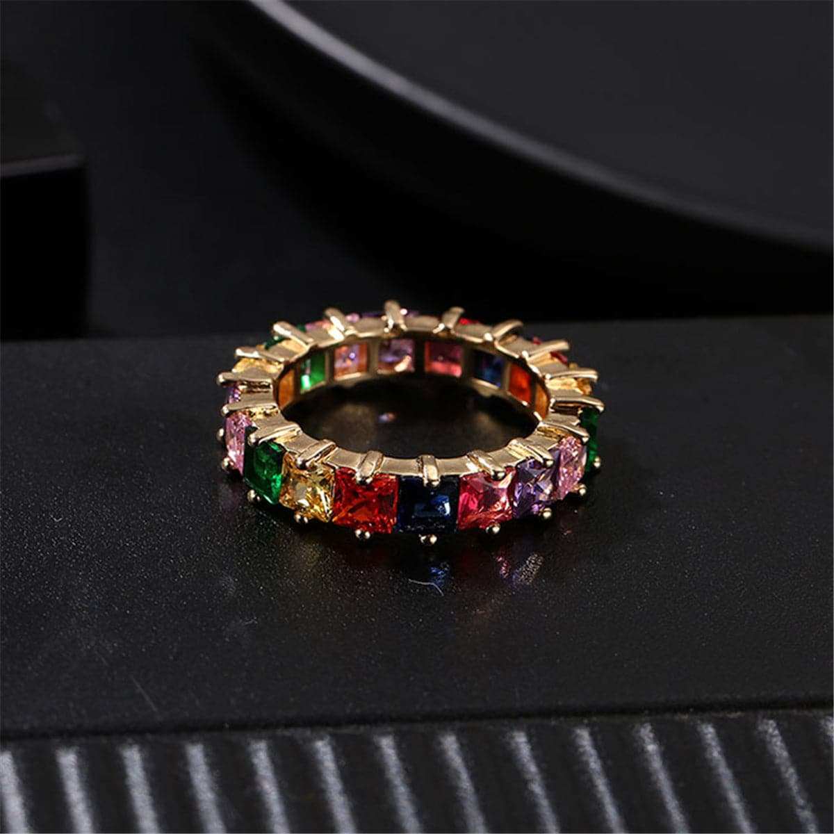 Rainbow Crystal & Cubic Zirconia Princess Band Ring