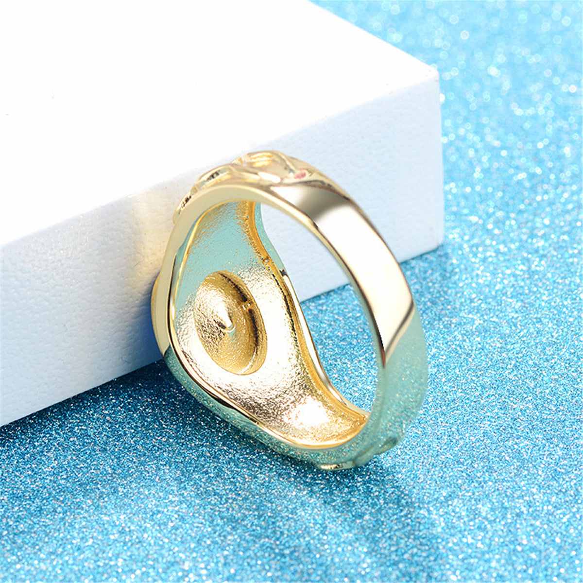 Blue Oval Crystal & Goldtone Band Ring-1