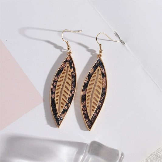 Purple Polyurethane & Goldtone Spotted Leaf Drop Earrings