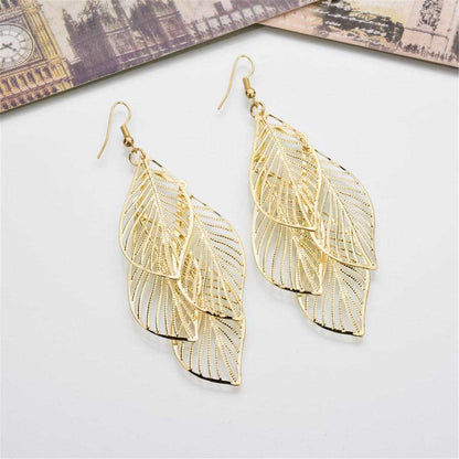 Goldtone Hollow Leaves Drop Earrings