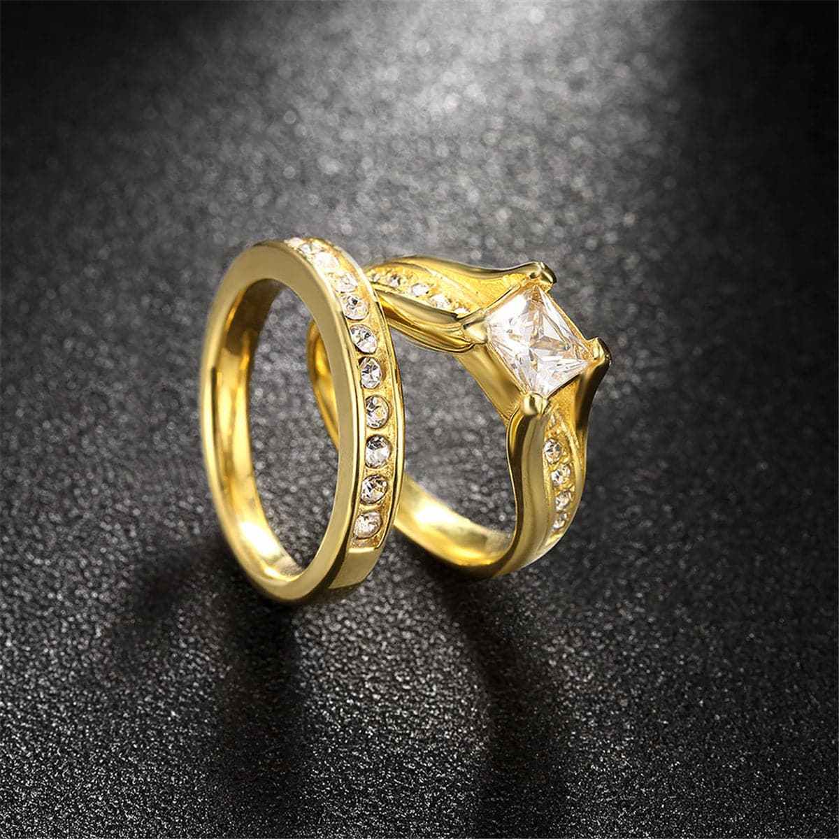 Crystal & Cubic Zirconia Goldtone Wedding Ring Set