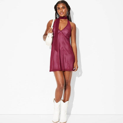 Women'S Scarf Halter Mesh Mini Dress - Wild Fable™ Cherry Red S