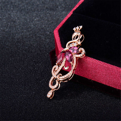 Red Crystal & Cubic Zirconia Pear-Cut Peacock Pendant Necklace