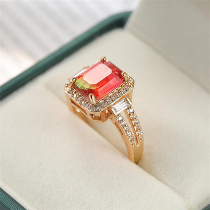 Red Crystal & Cubic Zirconia Princess-Cut Halo Ring-1