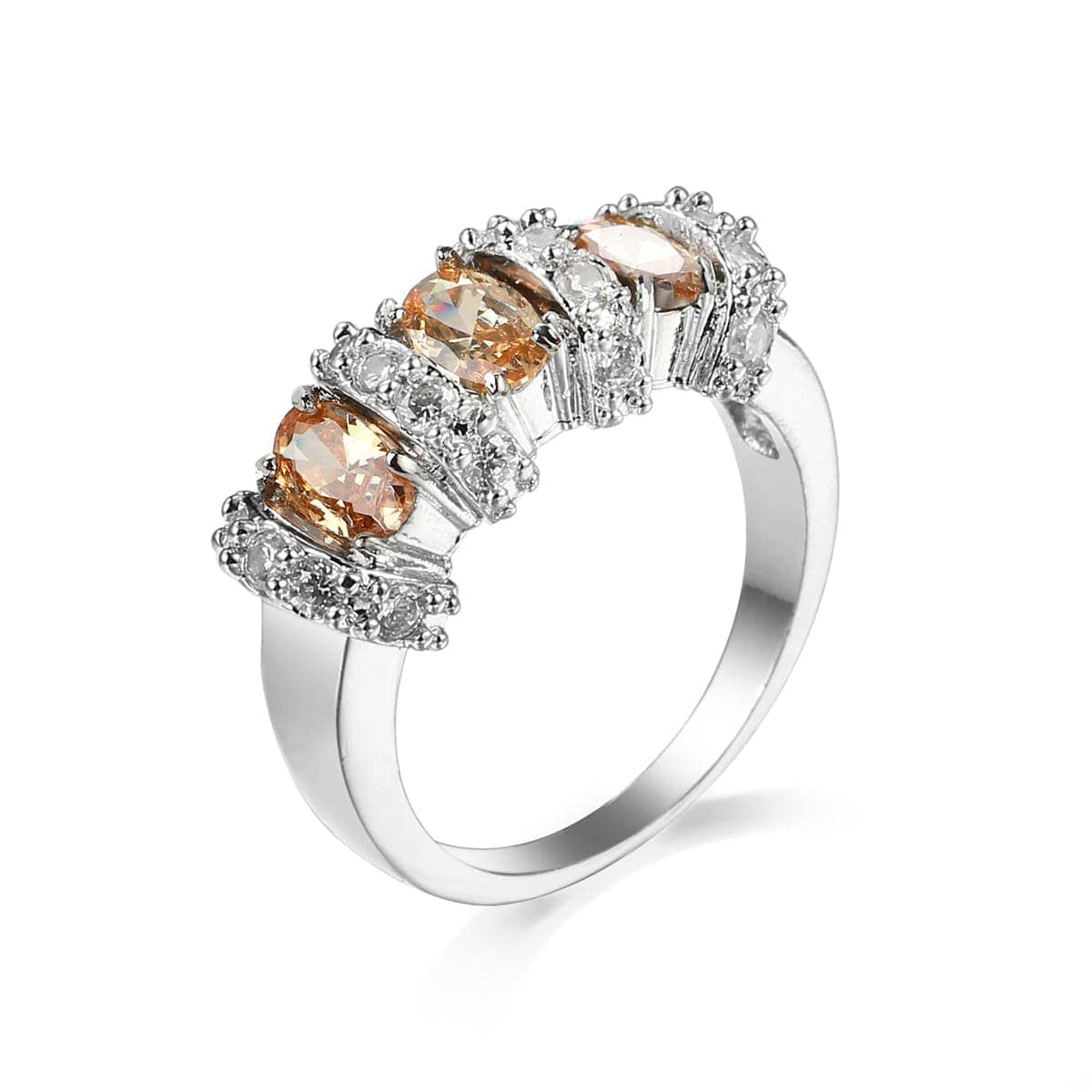 Champagne Cubic Zirconia & Silvertone Triple Oval Ring