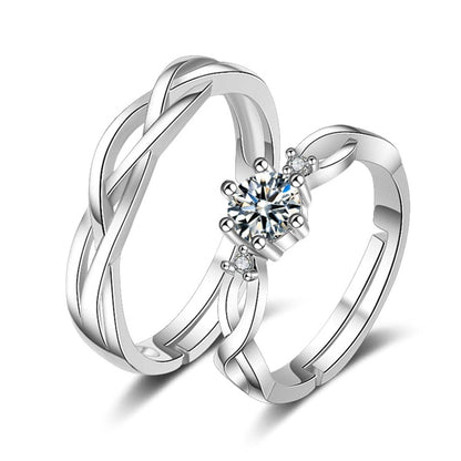 Two-piece Crystal & Cubic Zirconia Adjustable Band Ring Set