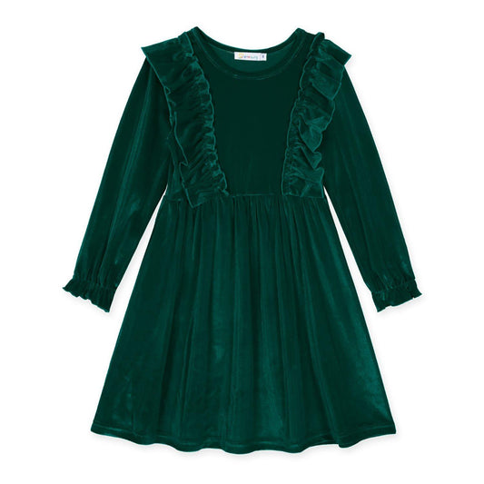 Green Ruffle-Accent Velvet A-Line Dress Green / 10 Green Ruffle-Accent Velvet A-Line Dress Green / 10