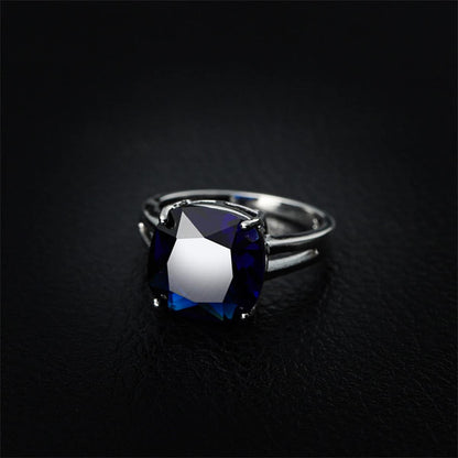 Navy Crystal & Silvertone Cushion-Cut Solitaire Ring