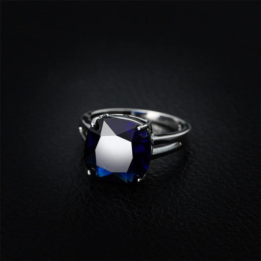 Navy Crystal & Silvertone Cushion-Cut Solitaire Ring