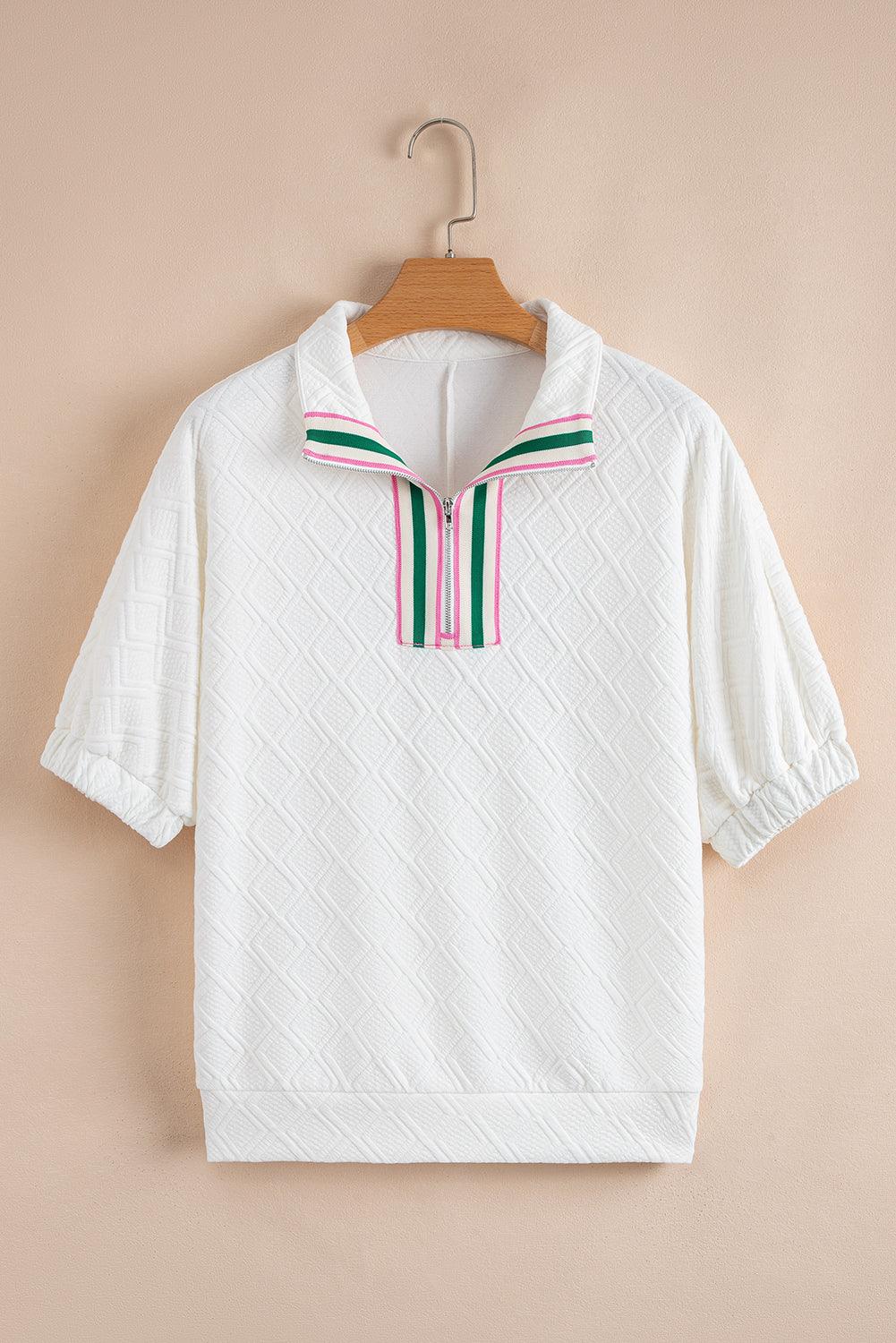 Kami Striped Collar Textured Blouse - White / M - 8/10