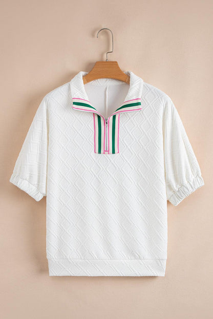 Threaded Pear Kami Striped Collar Textured Blouse