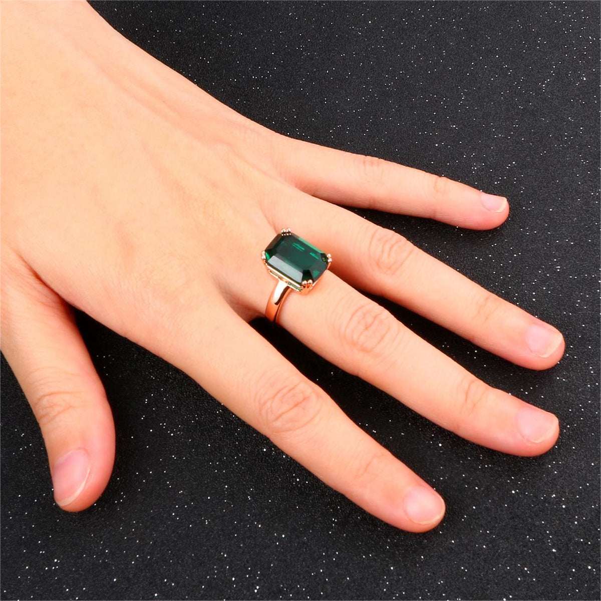 Green Crystal & Rose Goldtone Emerald-Cut Ring-4
