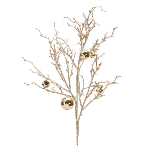 Melrose International Flocked Twig Branch with Sleigh Bells (Set of 6)