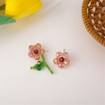 Red Acrylic & Goldtone Flower Stud Earrings