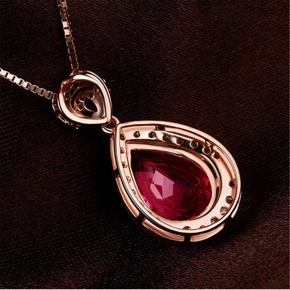 Red Crystal & Cubic Zirconia Rose Goldtone Pear-Cut Halo Pendant Necklace