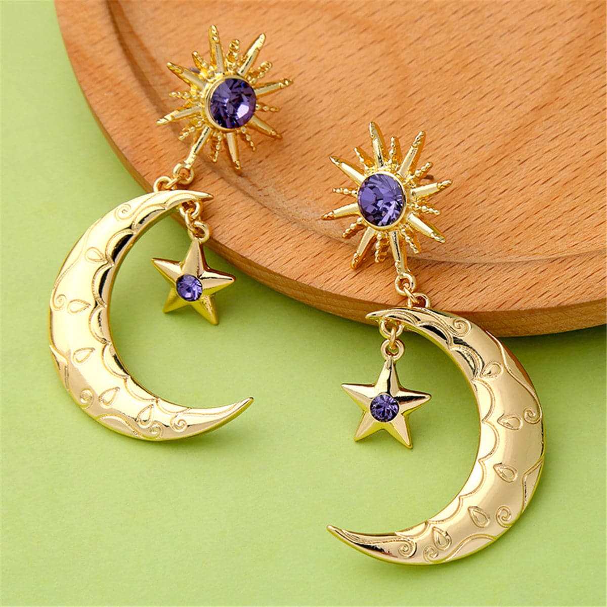 Crystal & Goldtone Star & Moon Drop Earrings
