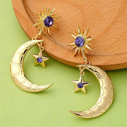 Crystal & Goldtone Star & Moon Drop Earrings