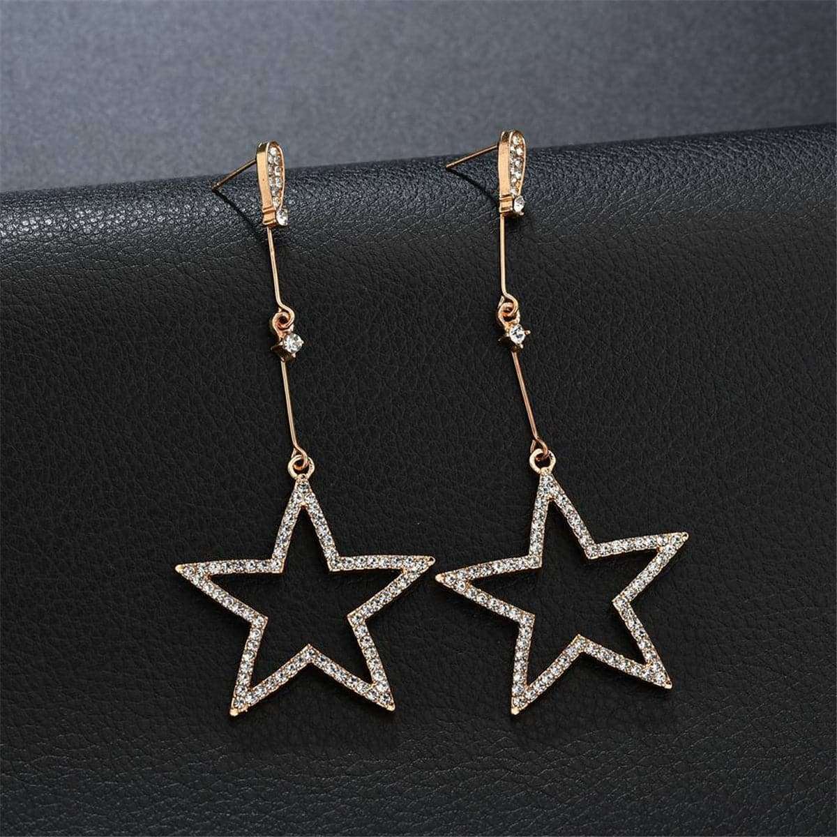 Cubic Zirconia & Goldtone Hollow Star Drop Earrings