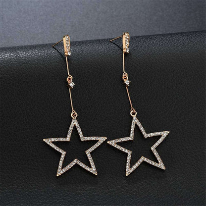 Cubic Zirconia & Goldtone Hollow Star Drop Earrings