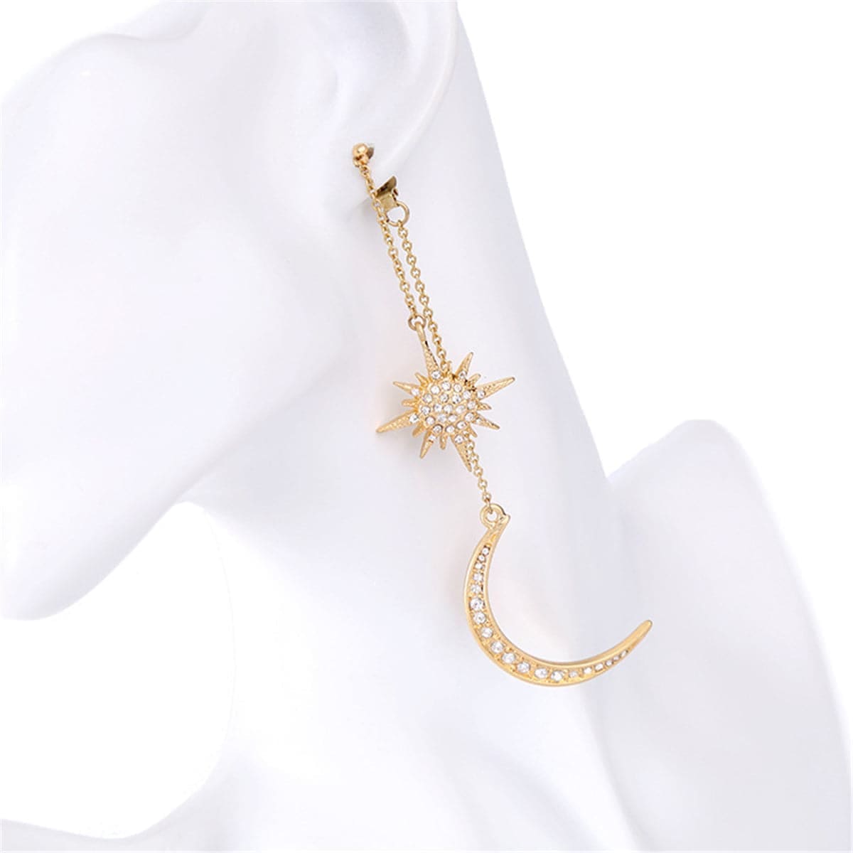 Cubic Zirconia & Goldtone Sun & Moon Drop Earrings