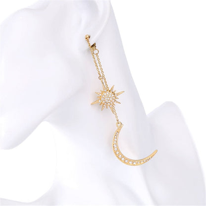 Cubic Zirconia & Goldtone Sun & Moon Drop Earrings