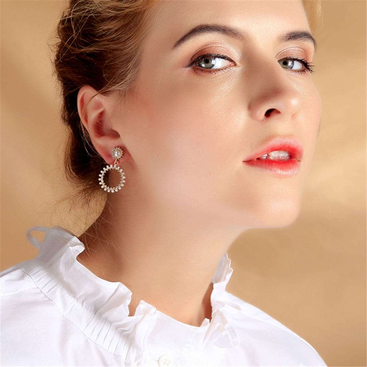 Pearl & Cubic Zirconia Goldtone Open Circle Drop Earrings-2